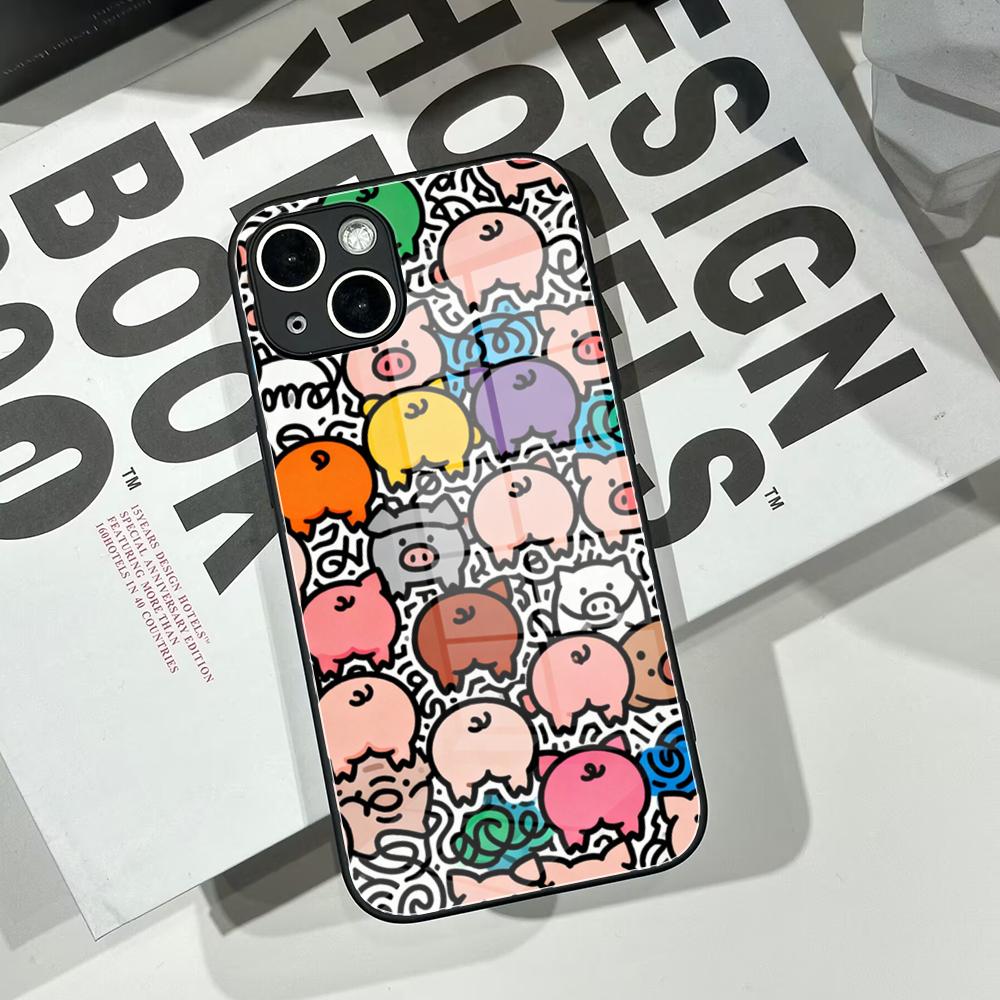 Cute Pig Doodle Phone Case Tem - огляд і ціна Pc Case Tempered Glass
